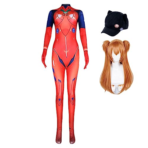 Asuka Langley Soryu Cosplay Kostüm mit Perücken und Hüte Damen Jumpsuit Overall Anime Cosplay Bodysuit Einteiliger Catsuit Karneval Party Bühnenauftritt Kleid Asuka Langley Soryu Cosplay Kostüm mit Perücken und Hüte Damen Jumpsuit Overall Anime Cosplay Bodysuit Einteiliger Catsuit Karneval Party Bühnenauftritt Kleid von Jiumaocleu