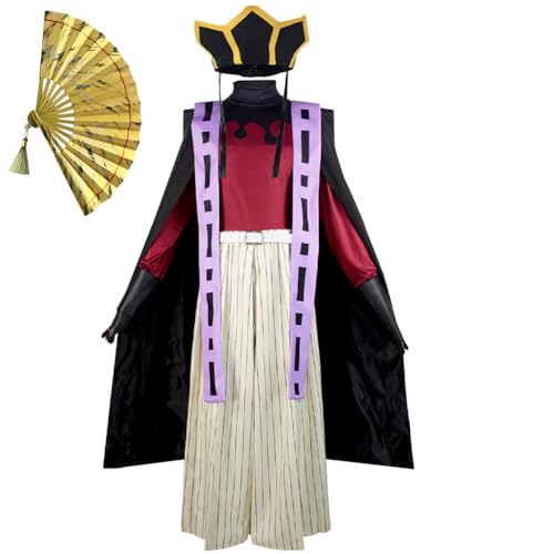 Douma Cosplay Kostüm Outfit Anime Douma Uniform Umhang Jacke Komplettes Set von Verkleidung Anzug mit Kopfschmuck Perücke Hut Fan für Halloween Karneval Party von Jiumaocleu