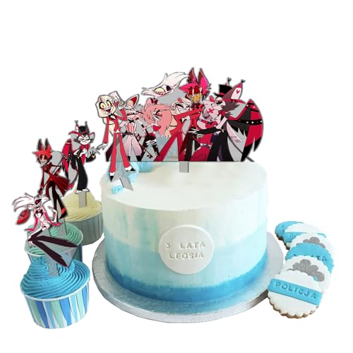 Hazbin Hotel Geburtstagstortenzubehör Anime Thema Alastor Figur Party Dekorationen Cupcake Toppers Kuchen Wrappers Karte Ornament Supplies von Jiumaocleu