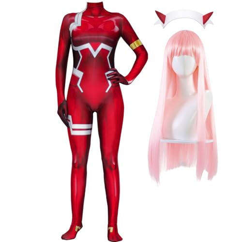 Jiumaocleu 02 Cosplay Zero Two Jumpsuit Anime 02 Kostüm für Damen Rot Zero Two Uniform Bodysuit Halloween Karneval Fasching Party von Jiumaocleu