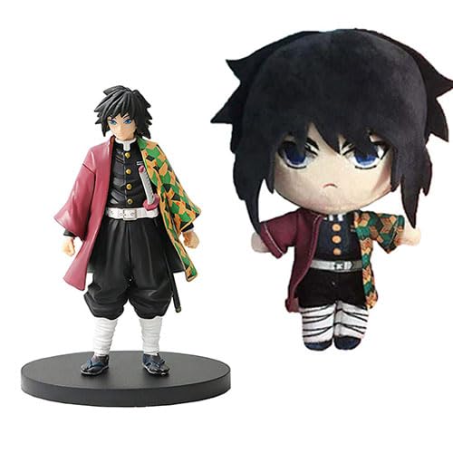 Jiumaocleu 16cm Tomioka Giyuu Figur Statue und 25cm Weiche Kissen Kombination Set, Anime Modell Handmade Collectible Desktop Dekoration von Jiumaocleu