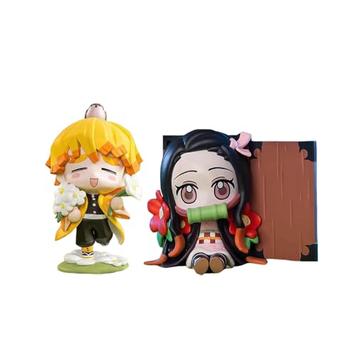 Jiumaocleu 2PCS Anime Agatsuma Zen'itsu Figuren Kimetsu No Yaiba Kamado Nezuko Figruine Cute Mini Modell Auto Dekoration Sammlerstücke für Anime Fans 10CM von Jiumaocleu