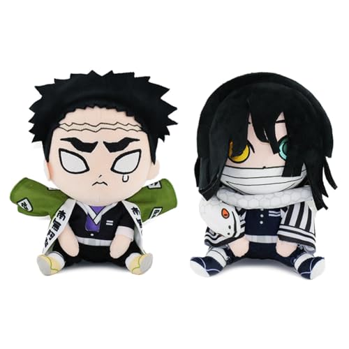 Jiumaocleu 2pcs Iguro Obanai und Himejima Gyomei Weiche Figur Kopfkissen, 20cm Anime Figur Wurfkissen Umarmungs Kissen Fans Sammlung, Niedliches Dekokissen für Sofa Heimdekoration von Jiumaocleu