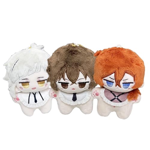 Jiumaocleu 3 x Anime Cartoon BSD Plüsch Dazai Osamu Stofffigur Nakahara Chuuya/Nakajima Atsushi Puppen Hänge Schultasche Anhänger Warme Geschenke 10 cm von Jiumaocleu