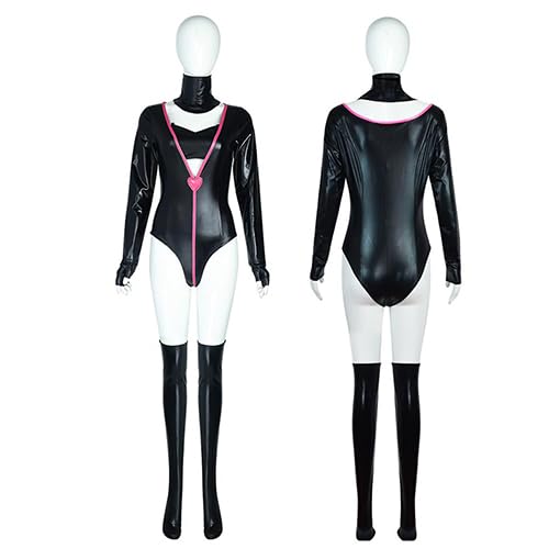 Jiumaocleu Angel Dust Cosplay Jumpsuit Hazbin Hotel Kostüm Schwarz Leder Bodysuit Anime Rollenspiel Dress Up Outfits mit Zubehör für Karneval Party von Jiumaocleu