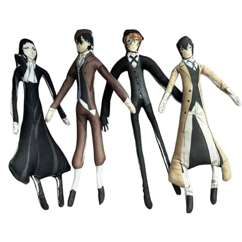 Jiumaocleu Anime BSD Nakahara Chuuya Dazai Osamu weiche Figuren Puppen – 28 cm Ranpo Edogawa/Akutagawa Ryunosuke bewegliche Gliedmaßen, lustige Geschenke für Fans, lustige Puppen, 4 Stück von Jiumaocleu