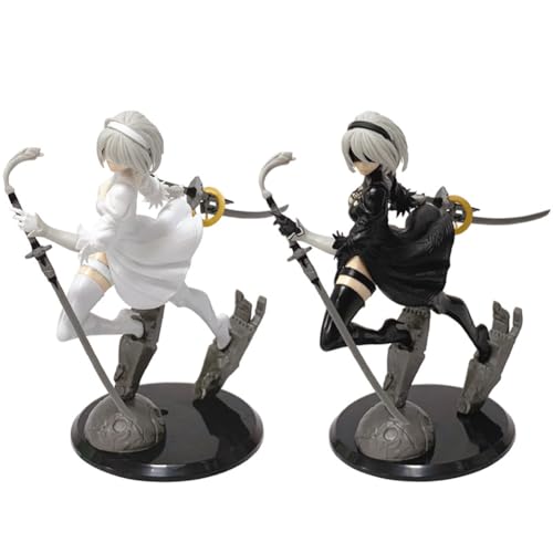 Jiumaocleu Anime Game 2Byorha 2B Actionfigur 2Bautomata Figur – 18 cm 2Byorha Anime-Figur, Kampfmodell, PVC-Statue, Ornamente, Sammelfigur, 2 Stück von Jiumaocleu