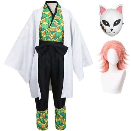 Jiumaocleu Anime Makomo Cosplay Sabito Kostüm | Anime Sabito Kimono und Makomo Maske für Halloween Karneval Komplettes Set Kleidung Requisiten von Jiumaocleu