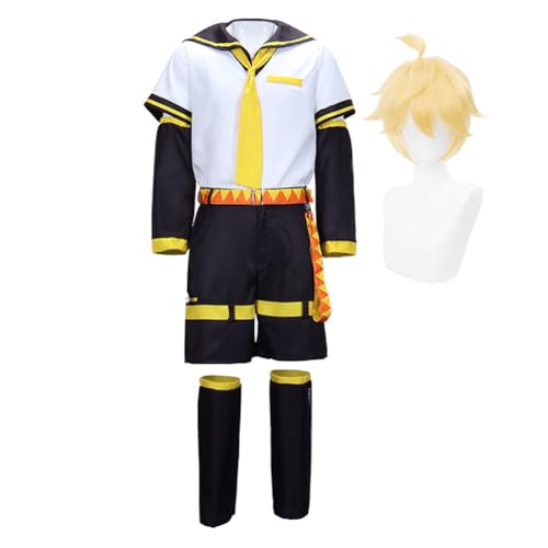 Jiumaocleu Anime Miku Cosplay Costume with Wig Kagamine Rin and Kagamine Len Cosplay Uniform Suits Full Set of Outfits Halloween Dress up for Men Women von Jiumaocleu