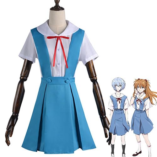 Jiumaocleu Ayanami Rei Cosplay Kostüm Blau Schuluniform mit Perücken Anime Rollenspiel Uniform Kleid Halloween Requisiten Geschenk für Frauen Mädchen von Jiumaocleu
