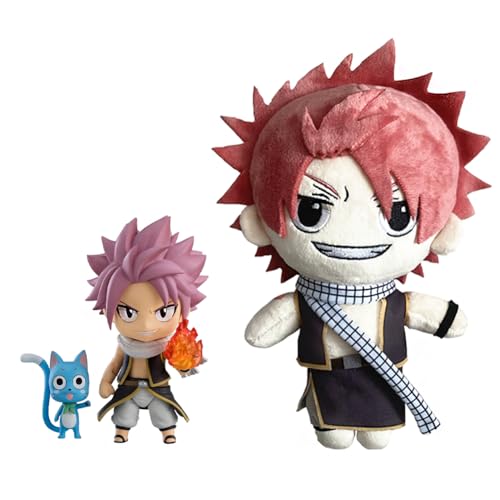Jiumaocleu Fairy Tail Natsu Dragneel Actionfiguren und Weiche Figur Kopfkissen, 10 cm Actionfigur Modell und 20 cm Umarmungs Kissen, Anime Figur handgefertigte Sammlerstück Dekoration von Jiumaocleu
