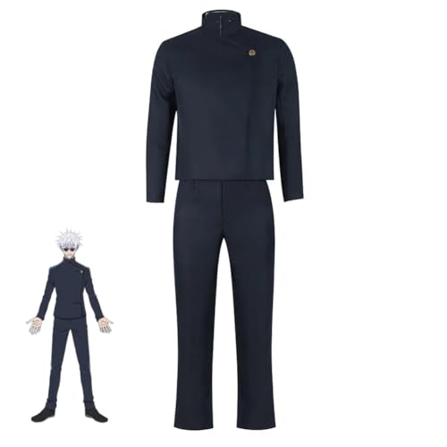 Jiumaocleu Gojo Satoru Cosplay Kostüm, Gojo Satoru Kostüm Anime High School Uniform Jacke Hose Brille Perücke für Herren Halloween Weihnachten Karneval Party Dress Up von Jiumaocleu