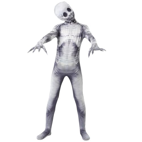 Jiumaocleu Halloween Zombie Skelett Kostüm für Kinder und Erwachsene, Skelett Jumpsuit Bodysuits Scary Zombie Uniform Outfit Anzug für Karneval Party von Jiumaocleu