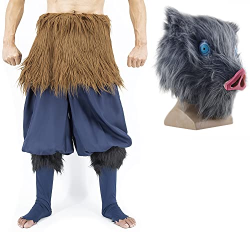 Jiumaocleu Hashibira Inosuke Cosplay Kostüm mit Maske, Anime Charakter Hashibira Inosuke Schürze Plüsch Rock Hose & Maske, Fasching Outfit Cosplay Kleidung Jiumaocleu Hashibira Inosuke Cosplay Kostüm mit Maske, Anime Charakter Hashibira Inosuke Schürze Plüsch Rock Hose & Maske, Fasching Outfit Cosplay Kleidung von Jiumaocleu