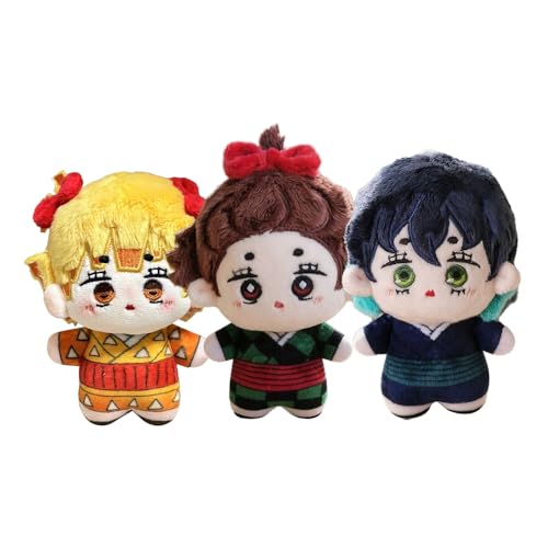 Jiumaocleu Hashibira Inosuke weiche Figur Kamado Tanjiro/Agatsuma Zen'itsu, Plüschpuppe, 10 cm, Charm-Tasche, Rucksack, Gelegenheiten, Anime-Merch, Sammlerstücke, 3 Stück von Jiumaocleu