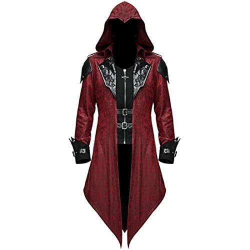 Jiumaocleu Herren-Trenchcoat, Gothic-Kostüm, Kapuzenjacke, mittelalterlicher Umhang, viktorianischer Schwanz, Steampunk, Mittelalter, Halloween, Maskerade, Retro, Spleiß-Kostüm, Mantel, S-5XL, rot, Jiumaocleu Herren-Trenchcoat, Gothic-Kostüm, Kapuzenjacke, mittelalterlicher Umhang, viktorianischer Schwanz, Steampunk, Mittelalter, Halloween, Maskerade, Retro, Spleiß-Kostüm, Mantel, S-5XL, rot, von Jiumaocleu