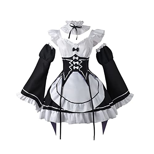 Jiumaocleu Rem and Ram Cosplay Kostüm, Voller Satz Maid Outfit Kurzer Rock Uniform Anzüge mit Zubehör, Party Karneval Mode Dress Up für Mädchen von Jiumaocleu