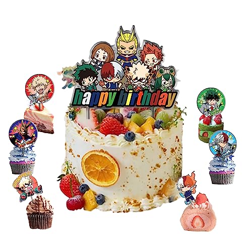 My Hero Academia Geburtstagskuchenzubehör Anime MHA Thema Party Dekorationen Cupcake Topper Kuchen Wrappers Karte Ornament Supplies von Jiumaocleu