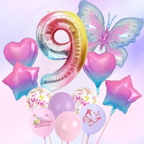 Lila Deko Geburtstag Mädchen, Lila Schmetterling Folienballons 12 Stück 12 Zoll Pastell Lila Rosa Luftballon Zahl 9 Luftballon Geburtstagsdeko Mädchen Set für 9 Jahre Mädchen Geburtstag Deko Babyparty Lila Deko Geburtstag Mädchen, Lila Schmetterling Folienballons 12 Stück 12 Zoll Pastell Lila Rosa Luftballon Zahl 9 Luftballon Geburtstagsdeko Mädchen Set für 9 Jahre Mädchen Geburtstag Deko Babyparty von Jiusely