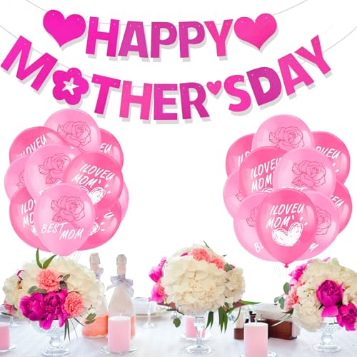 Muttertagsdekorationen, "Happy Mothers Day", Luftballons, beste Mutter, Banner, Party-Dekoration, Zubehör, rosa Muttertags-Heimdekoration Muttertagsdekorationen, "Happy Mothers Day", Luftballons, beste Mutter, Banner, Party-Dekoration, Zubehör, rosa Muttertags-Heimdekoration von Jiusely