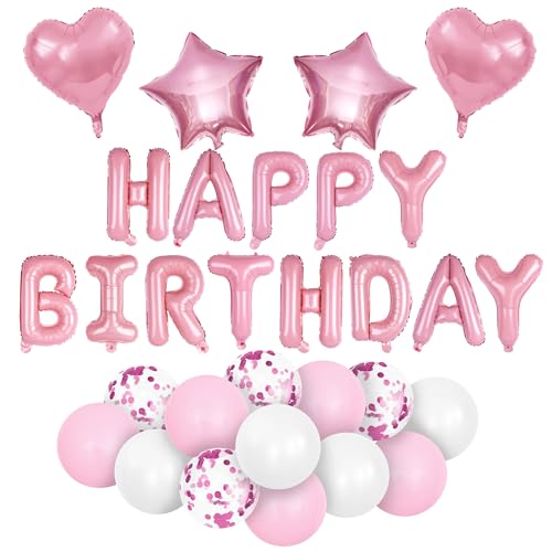 Rosa Geburtstagsdekorationen, "Happy Birthday"-Banner, Beige-Gold-Luftballons, Herz-Stern-Folie, transparent, weiß, gepunktet, Luftballons für Frauen und Mädchen, Prinzessinnen-Thema, Geburtstag Rosa Geburtstagsdekorationen, "Happy Birthday"-Banner, Beige-Gold-Luftballons, Herz-Stern-Folie, transparent, weiß, gepunktet, Luftballons für Frauen und Mädchen, Prinzessinnen-Thema, Geburtstag von Jiusely
