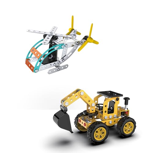 Jixin Xyzhi STEM Metall-Konstruktionsset: 3D Modellbausatz | Technikspielzeug ab 8 Jahren | Eltern-Kind-Aktivität & Kreatives Geschenk (Flugzeuge + Bagger) von Jixin Xyzhi