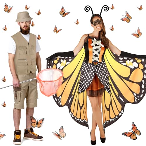 Jiytivity 18-teiliges Paar-Kostüm für Erwachsene, lustiges Schmetterlingsfänger-Kostüm, Monarch-Schmetterling, Paar, Cosplay, für Damen, Herren, Freunde, Cosplay, Verkleidungsparty Jiytivity 18-teiliges Paar-Kostüm für Erwachsene, lustiges Schmetterlingsfänger-Kostüm, Monarch-Schmetterling, Paar, Cosplay, für Damen, Herren, Freunde, Cosplay, Verkleidungsparty von Jiytivity