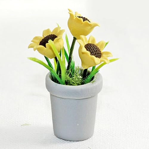Miniatur-Sonnenblume, Maßstab 1:12, Miniatur-Puppenhaus-Zubehör, Dekoration, Kunstharz, Puppenhaus, Mini-Sonnenblume, Fantasie, Anbau, Grau, 1 Stück von Jizlan