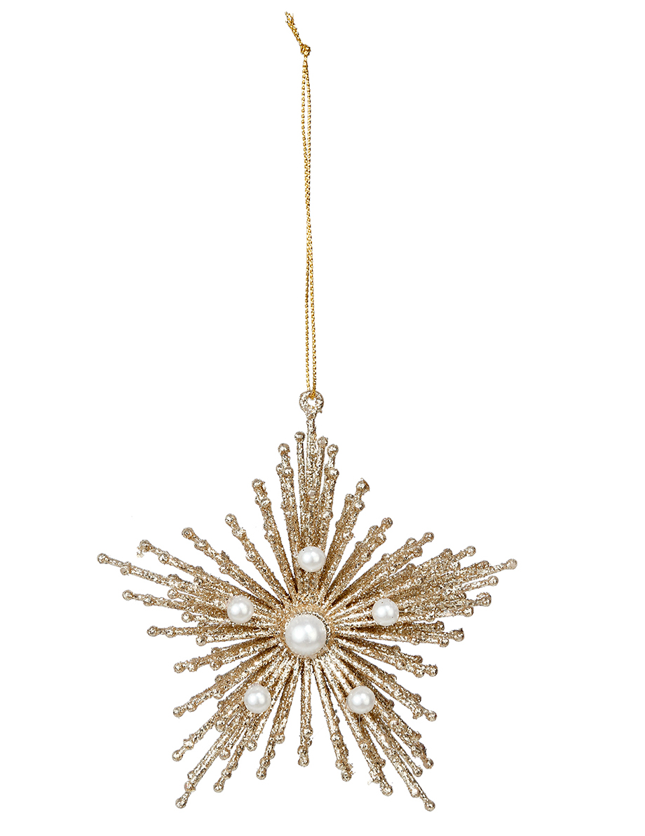 Glitzer-Stern mit Schmucksteinen Weihnachtsbaum-Deko goldfarben-weiß 12 cm von JJA