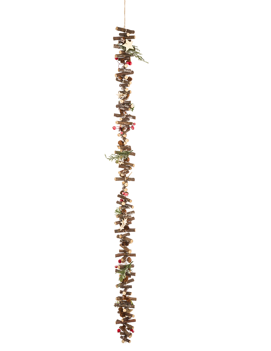 Kleine Holzstämme Naturholz-Girlande für Weihnachten braun-grün-rot 1 m von JJA