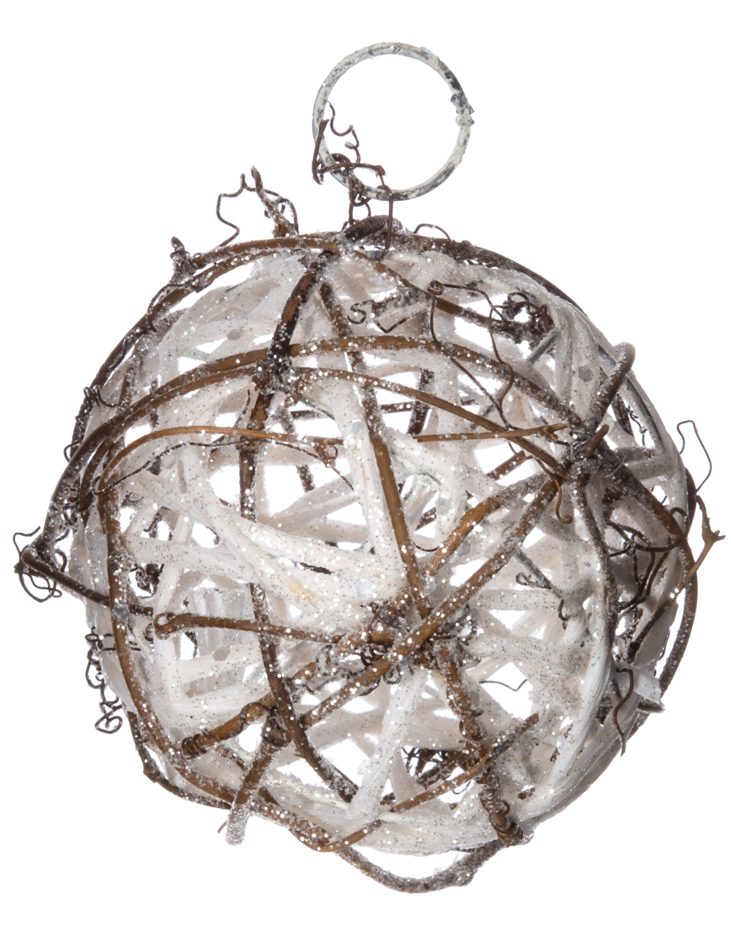 Rattankugel Christbaum-Schmuck Weihnachten weiß-braun 7,5 cm von JJA