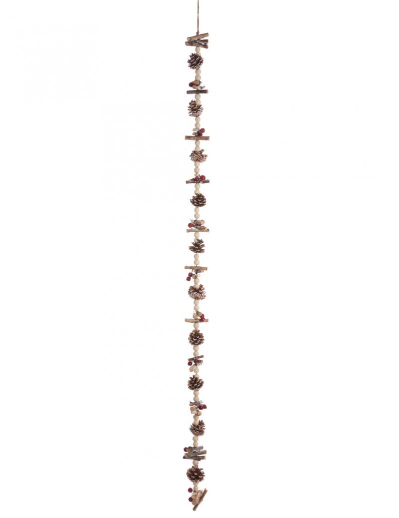 Weihnachts-Holzgirlande Perlen und Tannenzapfen braun 150 cm von JJA