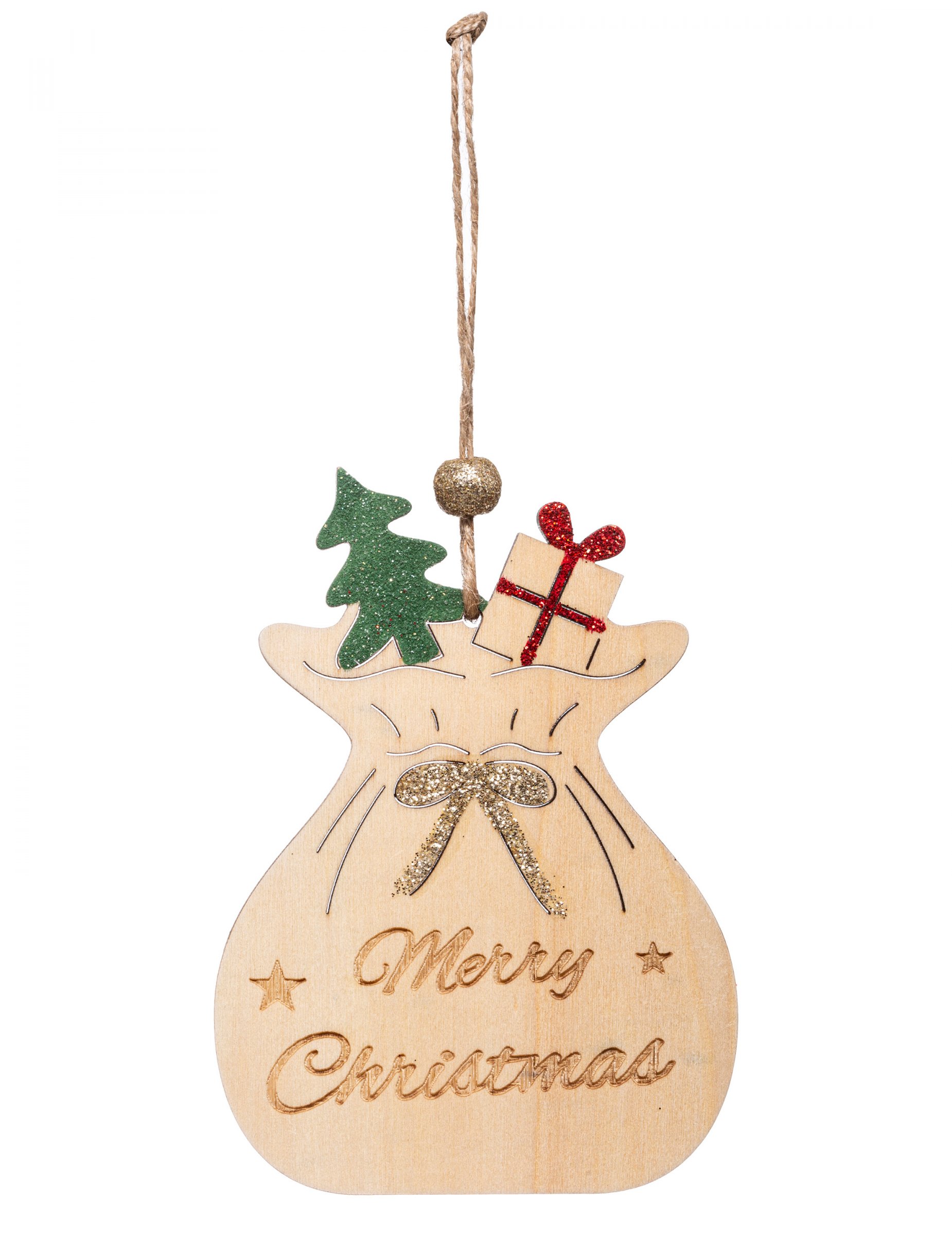 Weihnachts-Sack Hängedeko aus Holz beigefarben 11 cm von JJA