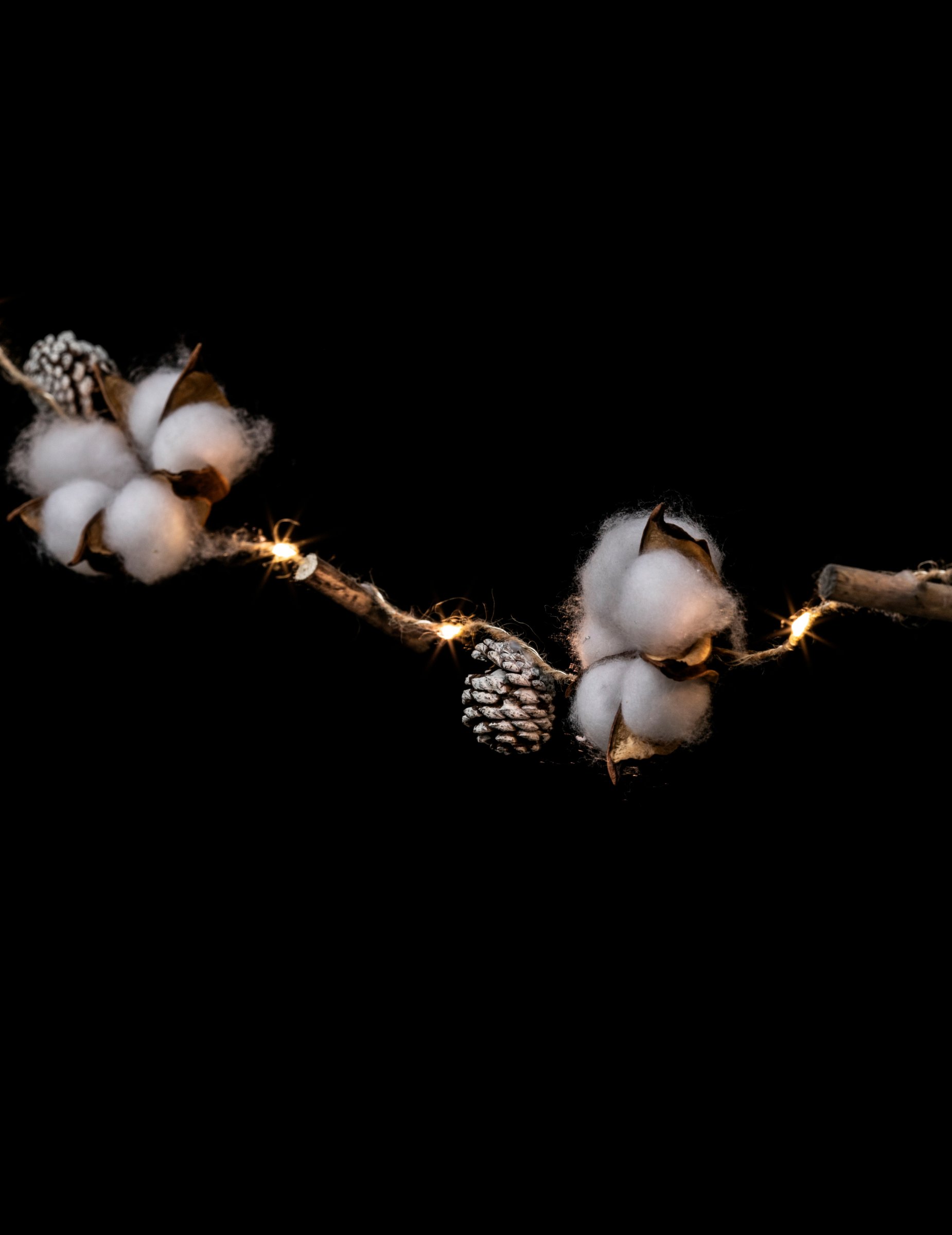 Winterliche Baumwollblüten-Girlande leuchtend Weihnachtsdeko weiß-braun 190 cm von JJA