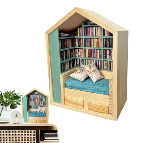 Jlkegfdf Miniatur Puppenhaus Kit Booknook - Tiny House Library Tiny World In Wood Handmade Wooden Decoration Creative Craft for Living Room Bedroom von Jlkegfdf