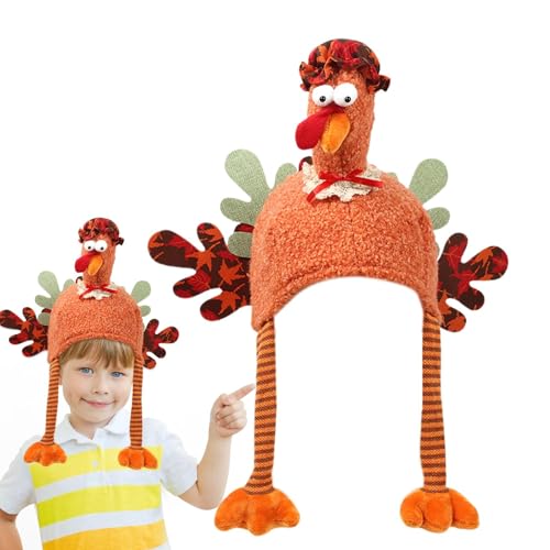 Jlkegfdf Truthahn-Hut, Kopfbedeckung, Truthahn-Hut, lange Beine, Huhnhut, Kostüm, Thanksgiving-Dekorationen, Cartoon-Plüsch-Truthahn-Hut für Thanksgiving, Urlaub, Familienveranstaltungen von Jlkegfdf