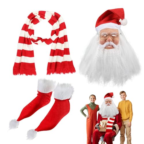 Jlkegfdf Weihnachtsmann-Maske – Weihnachtsmaske mit Bart und roter Mütze, festliches Kostümzubehör, Cosplay-Kostüm-Set für Maskerade Jlkegfdf Weihnachtsmann-Maske – Weihnachtsmaske mit Bart und roter Mütze, festliches Kostümzubehör, Cosplay-Kostüm-Set für Maskerade von Jlkegfdf