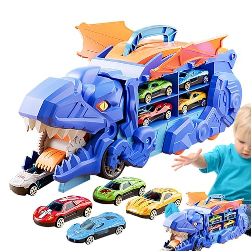 Dinosaurier-Transport-Truck, Truck für den Transport von Dinosauriern, Dinosaurier-Truck mit 12 Autos Shooter - Faltbare Rennstrecke für Auto-Spielzeug für Transfer Trucks Dinosaurier-Transport-Truck, Truck für den Transport von Dinosauriern, Dinosaurier-Truck mit 12 Autos Shooter - Faltbare Rennstrecke für Auto-Spielzeug für Transfer Trucks von Jlobnyiun