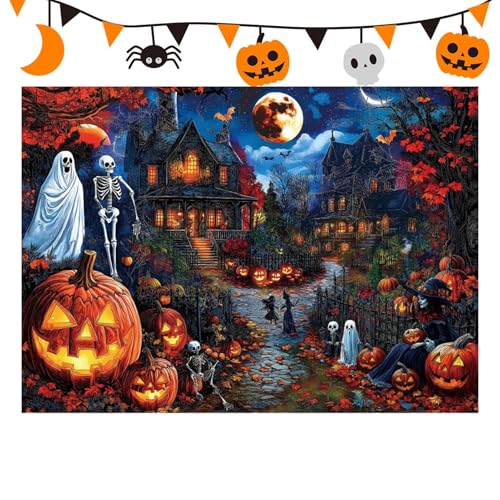 Halloween Puzzles Für Erwachsene,1000 Teile Halloween Haus Puzzle,Gesellschaftsspiel Interaktives Lernspielzeug Für Familienfeier Freizeitaktivitäten | Für Herbstdekoration Indoor Party Familienaktivi von Jlobnyiun