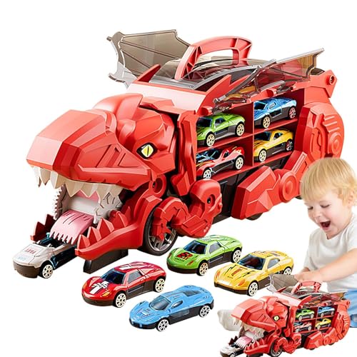 Jlobnyiun Dinosaurs 'Transport Truck, Dinosaurs Truck Toy - Dinosaurs Truck mit 12 Car Pollbacks - Faltbare Rennstrecke für Autos für Kraftfahrzeuge, G Jlobnyiun Dinosaurs 'Transport Truck, Dinosaurs Truck Toy - Dinosaurs Truck mit 12 Car Pollbacks - Faltbare Rennstrecke für Autos für Kraftfahrzeuge, G von Jlobnyiun