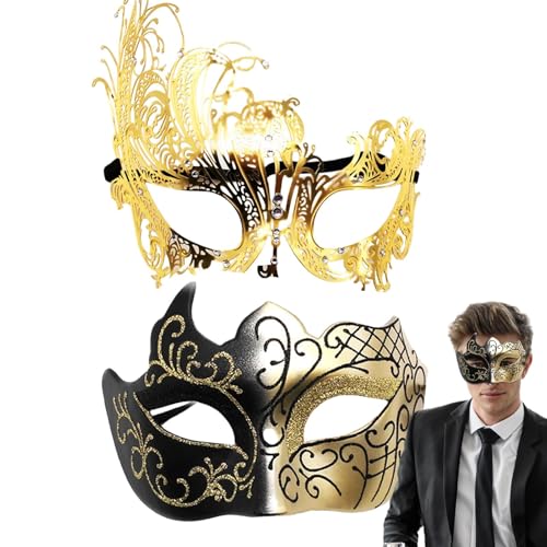 Jlobnyiun Maskenkostüm,Paar-Maskerade-Maskenset,2X Retro Gesichtsbedeckung - Glitzerndes Maskerade-Masken-Set, Cosplay-Zubehör für Halloween-Karneval Jlobnyiun Maskenkostüm,Paar-Maskerade-Maskenset,2X Retro Gesichtsbedeckung - Glitzerndes Maskerade-Masken-Set, Cosplay-Zubehör für Halloween-Karneval von Jlobnyiun