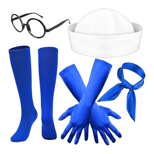 Jlobnyiun Sailor Kostüm - Yacht Party Sailor Dressing Halloween, Hutschalstrümpfe Handschuhe Brillenrahmen Für Nautische Marine Sailing Birthday Weihnachten Bachelor Party Cosplay Jlobnyiun Sailor Kostüm - Yacht Party Sailor Dressing Halloween, Hutschalstrümpfe Handschuhe Brillenrahmen Für Nautische Marine Sailing Birthday Weihnachten Bachelor Party Cosplay von Jlobnyiun