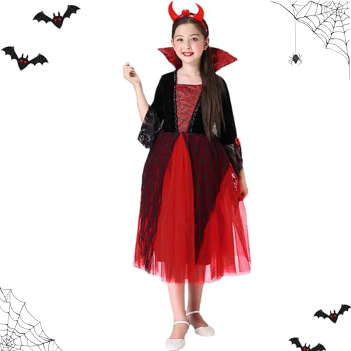 Jlobnyiun Vampir-Outfit – Gothic-Fantasie-Kostüm, Horror-Abendrobe | Gruseliges Gräfin-Kleidungsset für Kinder, königliche Nacht-Party-Kleidung, Cosplay-Karnevalskleidung für Mädchen, ausgefallenes Jlobnyiun Vampir-Outfit – Gothic-Fantasie-Kostüm, Horror-Abendrobe | Gruseliges Gräfin-Kleidungsset für Kinder, königliche Nacht-Party-Kleidung, Cosplay-Karnevalskleidung für Mädchen, ausgefallenes von Jlobnyiun