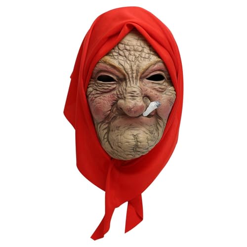 Oma-Gesichtsbedeckung – Halloween-Maske mit rotem Turban. Oma-Gesichtsbedeckung, Oma-Maske. Gesichtsschutz für ältere Menschen | Cosplay-Kostüm-Partyzubehör für Erwachsene, Kinder, Jugendliche Oma-Gesichtsbedeckung – Halloween-Maske mit rotem Turban. Oma-Gesichtsbedeckung, Oma-Maske. Gesichtsschutz für ältere Menschen | Cosplay-Kostüm-Partyzubehör für Erwachsene, Kinder, Jugendliche von Jlobnyiun