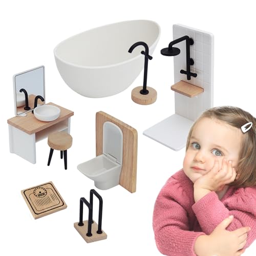 Puppenhaus Badezimmer Set,1 12 Maßstab Badezimmer Szenen Modell - Nachbildung Möbel Rollenspiel Zubehör Für Mädchen Puppenstubenzubehör Miniaturdekoration von Jlobnyiun