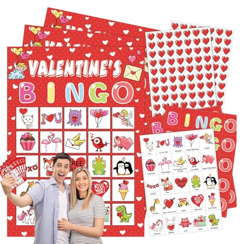 Valentinstag-Bingo-Karten, Valentinstags-Handwerkskarten für | Tisch-Bingo-Karten-Set zum Valentinstag – tragbare Bingo-Karten für Paare von Jlobnyiun