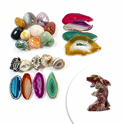 Steingrau Adventskalender 24 Tlg. Füllung - 23 Edelsteine + 1 Steinfigur Delfin Flipper - Adventset Geschenk-Set DIY (Adventsmischung 37) OHNE KALENDER von Steingrau