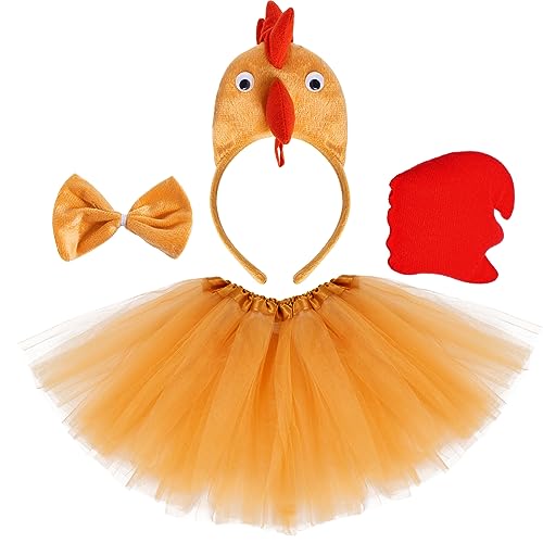 Jmkcoz 3D-Tierkostüm für Kinder, Huhn, 3D-Küken, Stirnband, Fliege, Schwanz, Tutu-Set für Mädchen, Jungen, Halloween, Weihnachten, Cosplay, Party (Khaki) von Jmkcoz