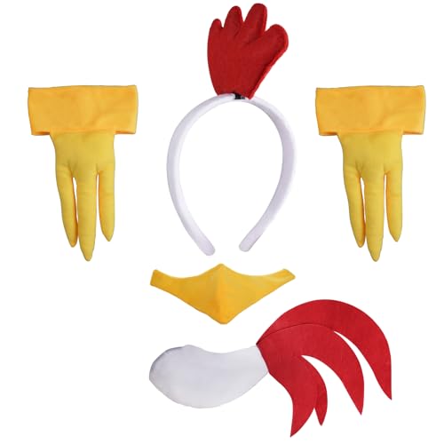 Jmkcoz 4 Stück Tier Küken Kostüm Set Hühnerohren Stirnband Schwanz Nase Pfoten für Halloween Dress Up Weihnachten Cosplay Party Jmkcoz 4 Stück Tier Küken Kostüm Set Hühnerohren Stirnband Schwanz Nase Pfoten für Halloween Dress Up Weihnachten Cosplay Party von Jmkcoz