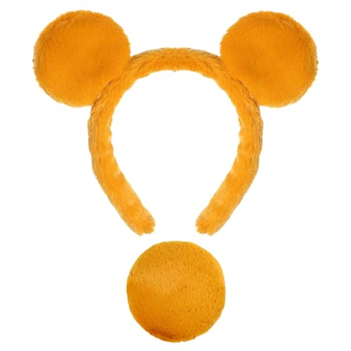 Jmkcoz Gelber Bärenohren, Stirnband und Schwanz, Bärenkostüm, Halloween-Party, Kopfbedeckung, Tierohren, Haarband für Make-up, Gesichtswäsche, Cosplay von Jmkcoz